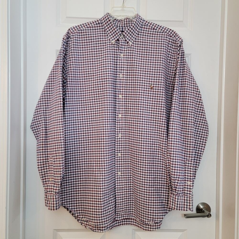 Y2K Polo Ralph Lauren Mens Shirt Button Down Blue Red Burgundy Check XLT Tall